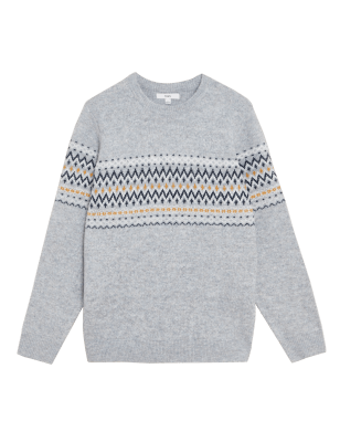 

Mens M&S Collection Fair Isle Crew Neck Jumper - Grey Mix, Grey Mix