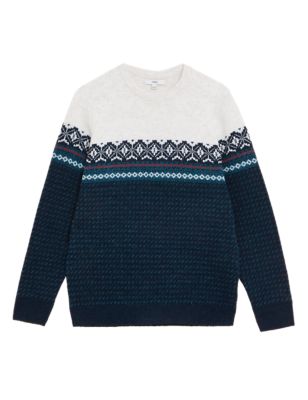 

Mens M&S Collection Fair Isle Crew Neck Jumper - Turquoise Mix, Turquoise Mix