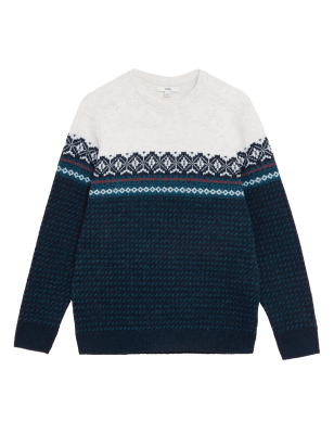 

Mens M&S Collection Fair Isle Crew Neck Jumper - Turquoise Mix, Turquoise Mix