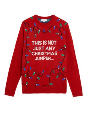 

Mens M&S Collection Slogan Crew Neck Christmas Jumper - Red, Red