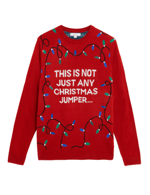 

Mens M&S Collection Slogan Crew Neck Christmas Jumper - Red, Red