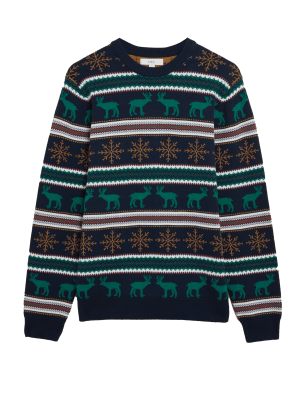 

Mens M&S Collection Pure Cotton Fair Isle Christmas Jumper - Navy, Navy