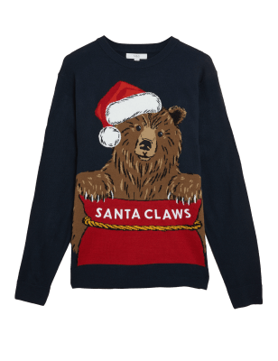 

Mens M&S Collection Bear Crew Neck Christmas Jumper - Navy, Navy