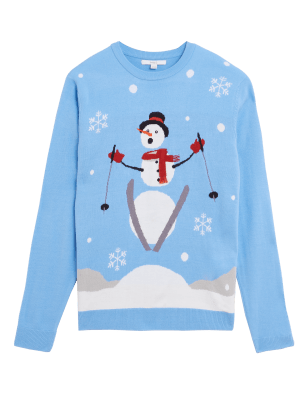 

Mens M&S Collection Weihnachtspullover mit Rundhalsausschnitt und Schneemannmotiv - Blue, Blue