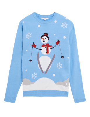 

Mens M&S Collection Snowman Crew Neck Christmas Jumper - Blue, Blue