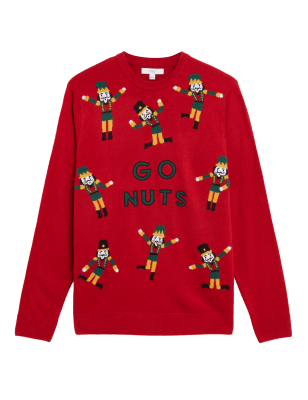 

Mens M&S Collection Weihnachtspullover mit Rundhalsausschnitt und Nussknackermotiv - Red, Red
