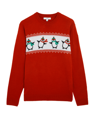 

Mens M&S Collection Penguin Crew Neck Christmas Jumper - Red, Red