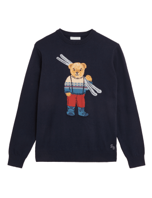 

Mens M&S Collection Pure Cotton Bear Christmas Crew Neck Jumper - Navy, Navy