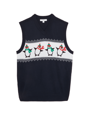 

Mens M&S Collection Sleeveless Penguin V-Neck Christmas Jumper - Navy, Navy