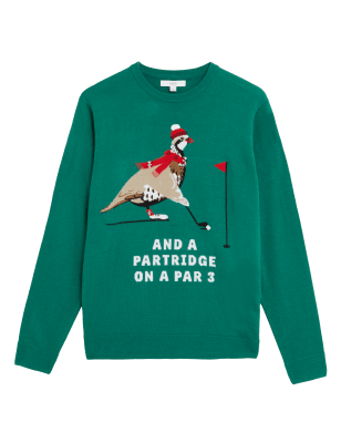 

M&S Collection Jersey navideño con escote cerrado y diseño de golfMens - Green, Green