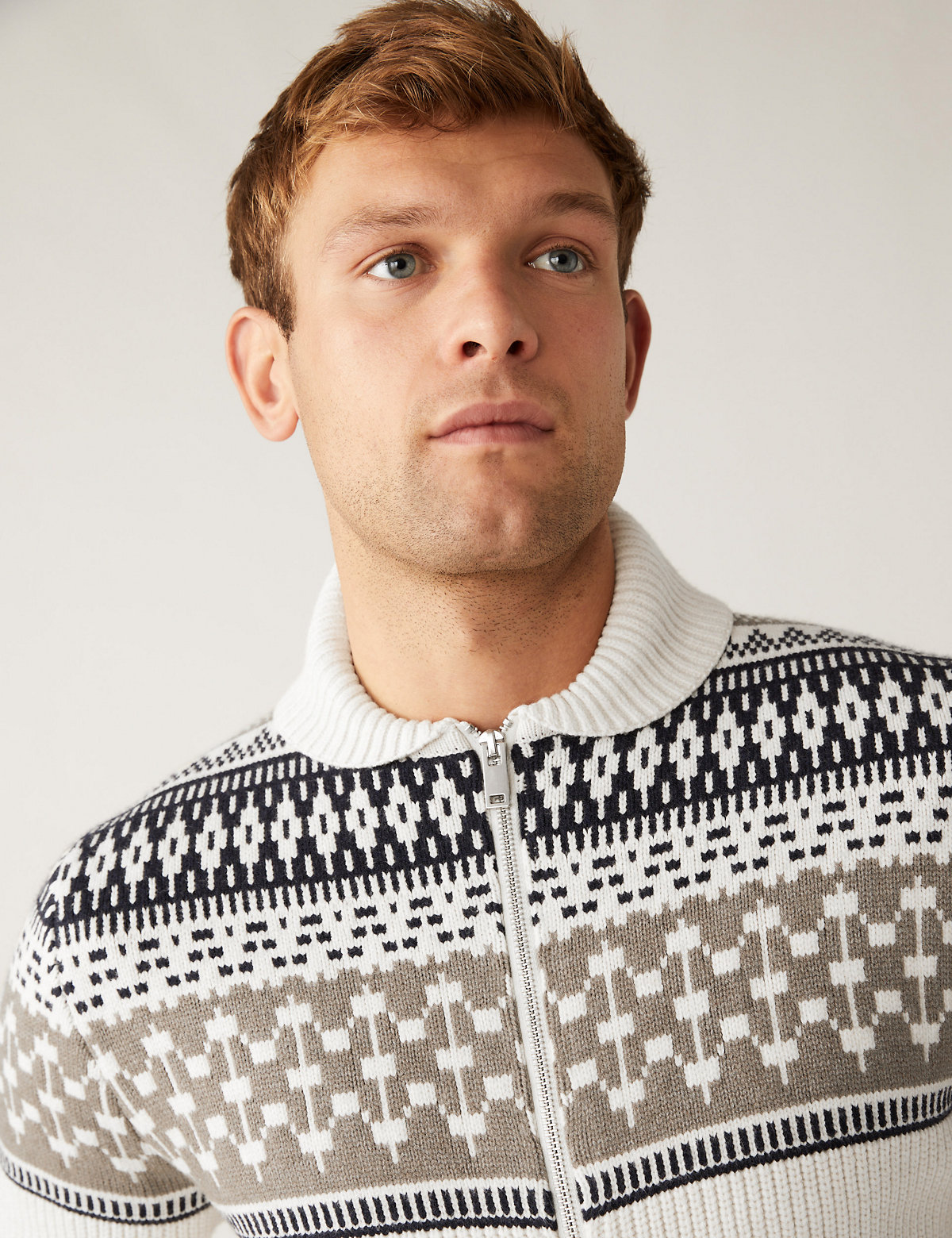 Cotton Blend Fair Isle Knitted Jacket