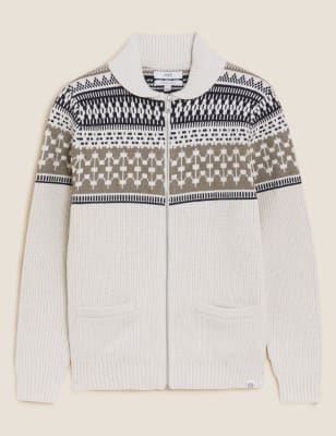 Cotton Blend Fair Isle Knitted Jacket