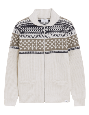 

Mens M&S Collection Cotton Blend Fair Isle Knitted Jacket - Neutral, Neutral