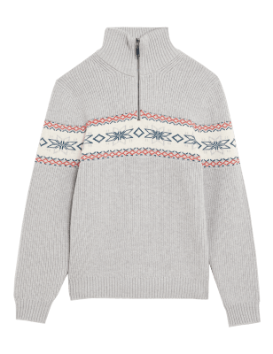 

Mens M&S Collection Cotton Blend Fair Isle Jumper - Grey Mix, Grey Mix