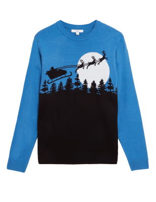 

M&S Collection Jersey navideño de escote cerrado y diseño de escena de trineoMens - Blue Mix, Blue Mix
