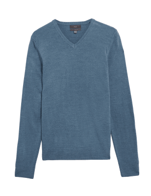 

Mens M&S Collection Cashmilon™ V-Neck Jumper - Denim, Denim