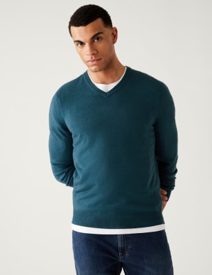 

Mens M&S Collection Cashmilon Vee - Dark Teal, Dark Teal