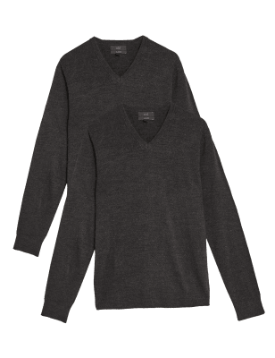 

Mens M&S Collection 2pk Cashmilon V-Neck Jumpers - Charcoal, Charcoal