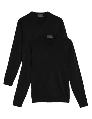 

Mens M&S Collection 2 Pack Cashmilon V-Neck Jumpers - Black, Black