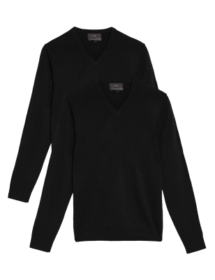 

Mens M&S Collection 2pk Cashmilon V-Neck Jumpers - Black, Black