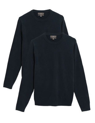

Mens M&S Collection 2er-Pack Pullover aus Cashmilon mit Rundhalsausschnitt - Navy, Navy