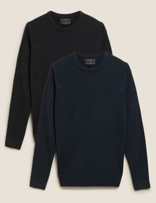 

Mens M&S Collection 2 Pack Cashmilon Crew Neck Jumpers - Navy Mix, Navy Mix