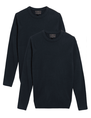 

Mens M&S Collection 2pk Cashmilon Crew Neck Jumpers - Navy Mix, Navy Mix