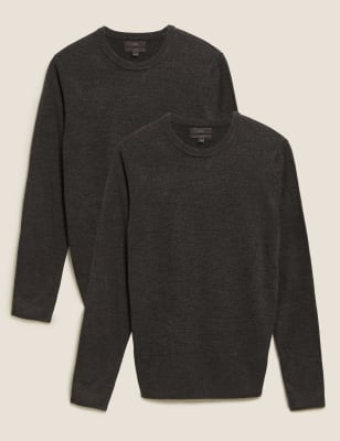 

Mens M&S Collection 2 Pack Cashmilon Crew Neck Jumpers - Charcoal, Charcoal