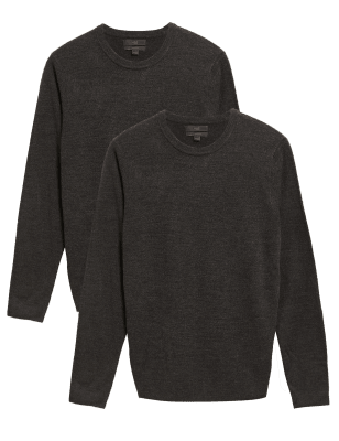 

Mens M&S Collection 2 Pack Cashmilon Crew Neck Jumpers - Charcoal, Charcoal