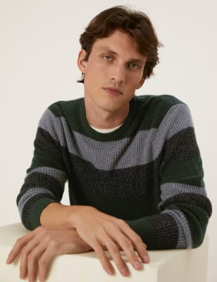 

M&S Collection Jersey de rayas con escote cerrado supersuaveMens - Green Mix, Green Mix