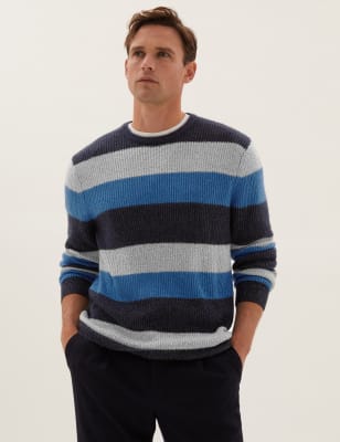 

M&S Collection Jersey de rayas muy suave con escote cerradoMens - Blue Mix, Blue Mix