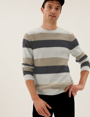

Mens M&S Collection Super Soft Striped Crew Neck Jumper - Grey Mix, Grey Mix