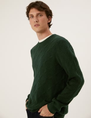 

Mens M&S Collection Superweicher Pullover mit Zopfmuster - Dark Green, Dark Green