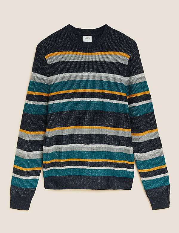 Supersoft Striped Ribbed Crew Neck Jumper - CI