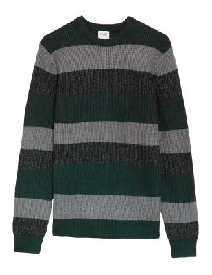 

M&S Collection Jersey de rayas muy suave acanalado con escote cerradoMens - Green Mix, Green Mix