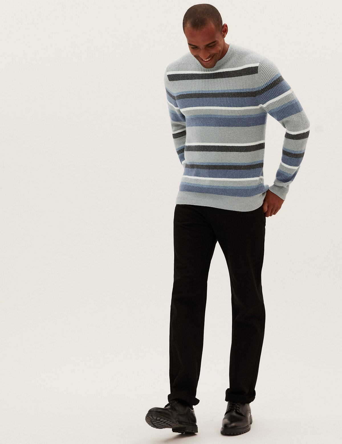 Supersoft Striped Ribbed Crew Neck Jumper
