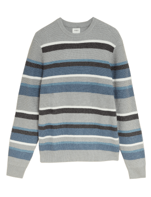 

Mens M&S Collection Besonders weicher Pullover mit Streifen- und Rippenmuster und Rundhalsausschnitt - Grey Mix, Grey Mix