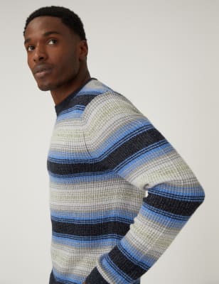 

Mens M&S Collection Besonders weicher, gestreifter Pullover mit Rundhalsausschnitt - Blue Mix, Blue Mix