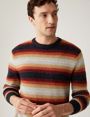 

M&S Collection Jersey de rayas muy suave con escote cerradoMens - Orange Mix, Orange Mix