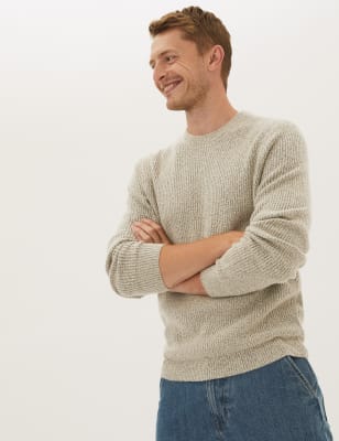 Marks And Spencer Mens M&S Collection Supersoft Crew Neck Jumper - Ecru, Ecru