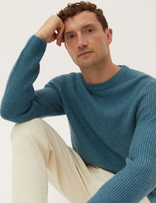 Marks And Spencer Mens M&S Collection Supersoft Crew Neck Jumper - Mid Blue, Mid Blue