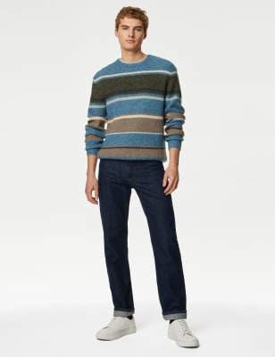 

Mens M&S Collection Besonders weicher, dicker Pullover mit Streifenmuster und Rundhalsausschnitt - Blue Mix, Blue Mix