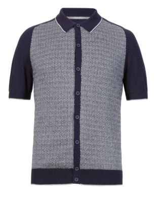 Pure Cotton Button Through Knitted Polo Shirt | M&S Collection | M&S