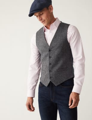 

Mens M&S SARTORIAL Pure British Wool Herringbone Waistcoat - Grey, Grey