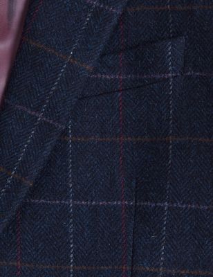 M&S SARTORIAL Pure British Wool Check Jacket - Navy