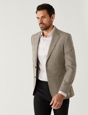 

Mens M&S SARTORIAL Cotton Rich Check Jacket - Brown, Brown