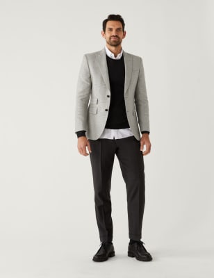 

Mens M&S SARTORIAL Jacke aus Leinenmischgewebe mit Karomuster - Grey Blue, Grey Blue
