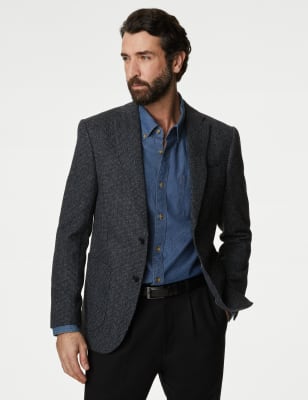 

Mens M&S SARTORIAL Wool Rich Textured Blazer - Navy, Navy