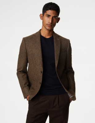 

Mens M&S SARTORIAL Wool Rich Textured Blazer - Brown, Brown