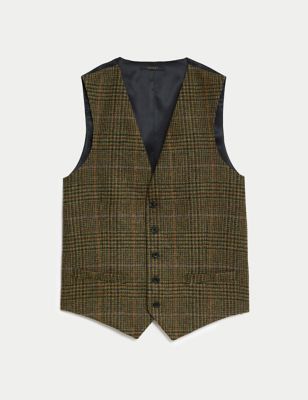 Tailored Fit British Pure Wool Check Waistcoat
